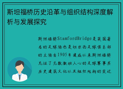 斯坦福桥历史沿革与组织结构深度解析与发展探究